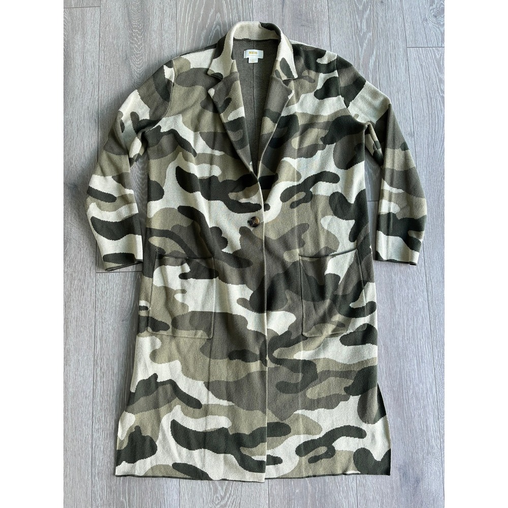 Maeve Anthropologie Camo Longline Cardigan Sweater Green Camouflage Coatigan XS